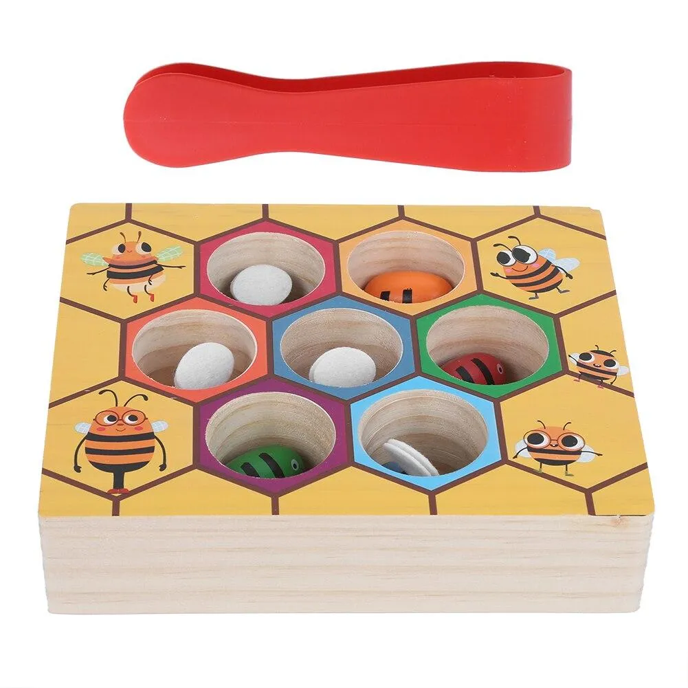 Wooden Leaning Educatinal Toys Children Montessori Early Education Beehive Game Childhood Color Cognitive Clip Small Bee Toy