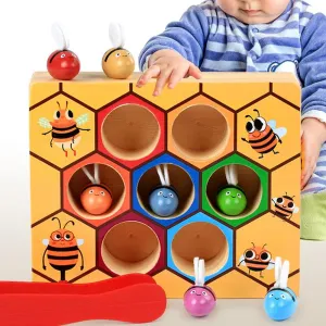 Wooden Leaning Educatinal Toys Children Montessori Early Education Beehive Game Childhood Color Cognitive Clip Small Bee Toy