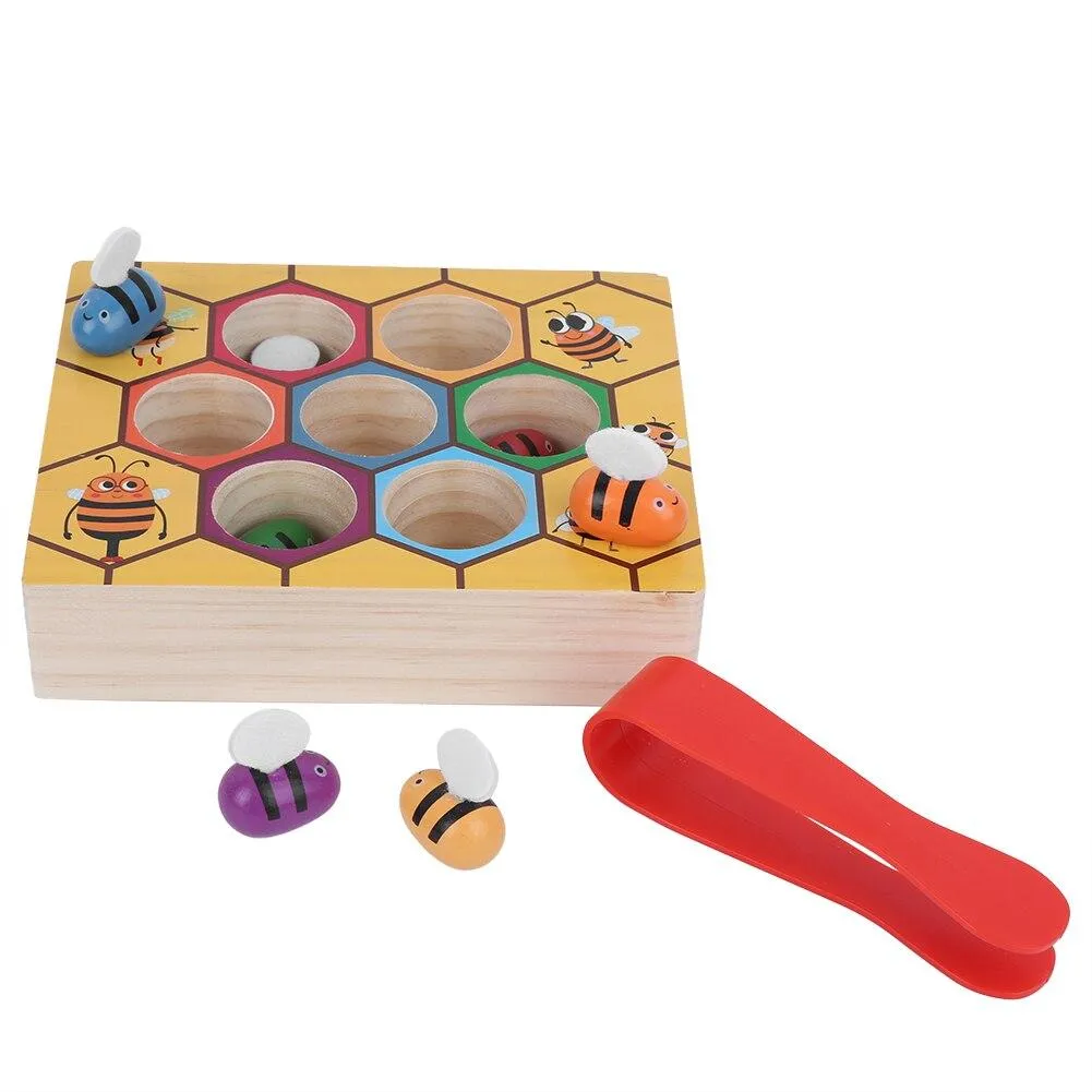 Wooden Leaning Educatinal Toys Children Montessori Early Education Beehive Game Childhood Color Cognitive Clip Small Bee Toy