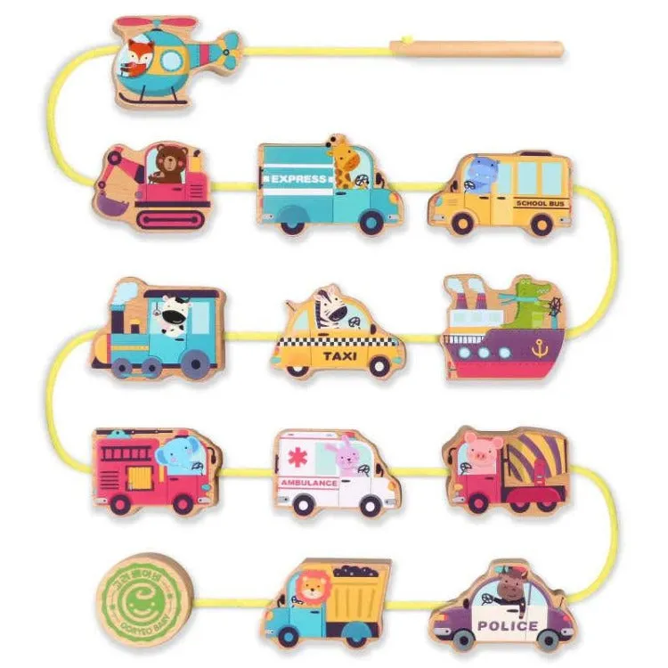 Wooden Vehicles Beads Stringing Blocks